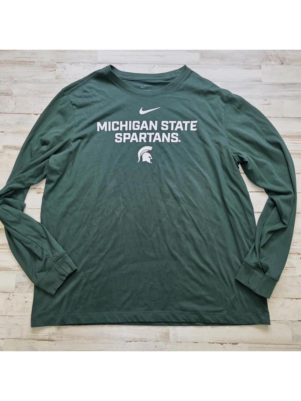 Nike Michigan State Spartans Green Center Swoosh Long Sleeve T-shirt XL Dri-fit